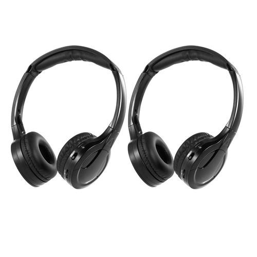 Lot de 2 écouteurs sans fil IR pour lecteur DVD de voiture Appui-tête vidéo, casque infrarouge supra-auriculaire universel (noir)