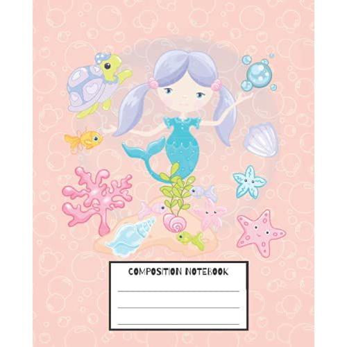 Mermaid Composition Notebook: Wide Ruled, 100 Pages, 7.5" X 9.25", Sea Life Underwater Pattern