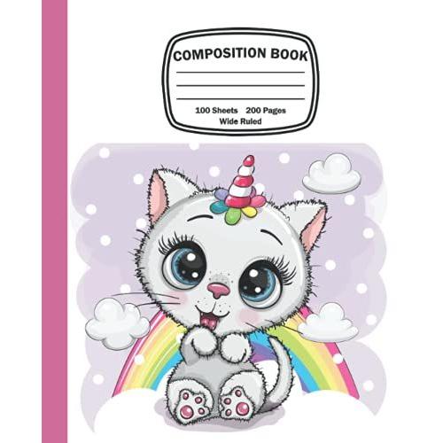 Composition Book: Wide Ruled Lined Paper Comp Notebook, 7.5" X 9.25", 100 Sheets/ Cute Kitty Cat Design For Girls Students Back To School Writing