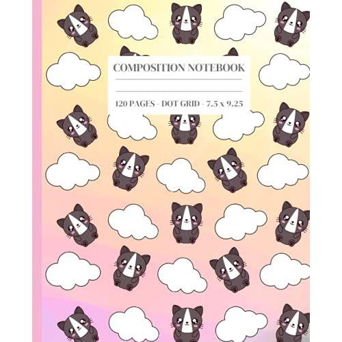 Composition Notebook: Dot Grid Kawaii Composition Notebook - Cute Kawaii Pastel Cat Notebook