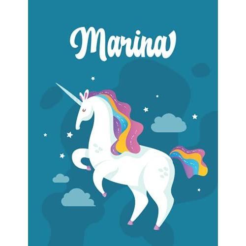 Marina: Unicorn Notebook Personal Name Wide Lined Rule Paper | Notebook The Notebook For Writing Journal Or Diary Women & Girls Gift For Birthday, For Student | 162 Pages Size 8.5x11inch