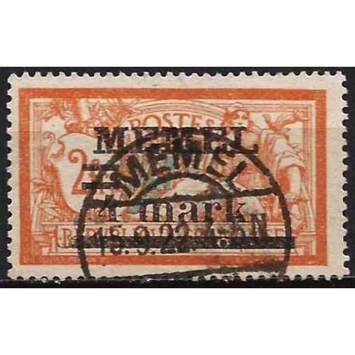 Lituanie, Enclave De Memel Sous Administration Française 1920, Beau Timbre Yvert 31, Type Merson 2f. Orange Et Vert Bleu Surchargé "Memel 4 Mark", Oblitéré, Tbe