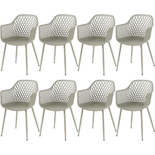 Lot De 8 Chaises De Salle À Manger Avec Accoudoirs,En Plastique,Modernes,Gris