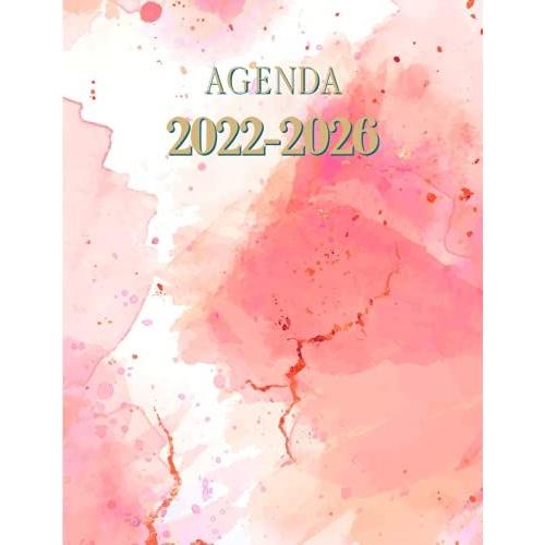Agenda 2022 - 2026: Aquarelle De Marbre Rose Pastel. Planificateur Mensuel De 5 Ans. Grand Format 18x25 Cm. Calendrier De 60 Mois, 2 Pages Par Mois.