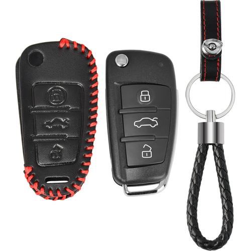 Coque De Clé Avec Étui En Cuir Compatible Pour Audi A1 A3 A4 A6 A8 Tt Q5 Q7 R8 Remplacement Boîtier Télécommande À 3 Boutons