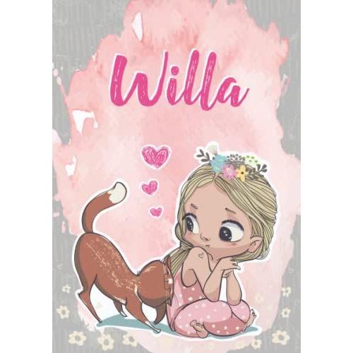 Willa: Notebook A5 | Personalized Name Willa | Birthday Gift For Women, Girl, Mom, Sister, Daughter ... | Cute Little Girl With Cat | 120 Lined Pages Journal, Small Size A5 (Ca. 6 X 9 Inches)