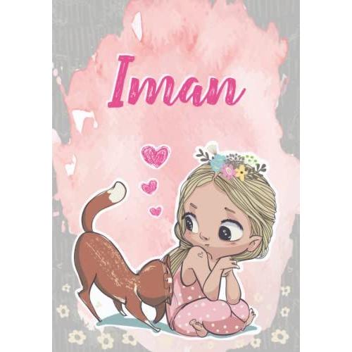 Iman: Notebook A5 | Personalized Name Iman | Birthday Gift For Women, Girl, Mom, Sister, Daughter ... | Cute Little Girl With Cat | 120 Lined Pages Journal, Small Size A5 (Ca. 6 X 9 Inches)