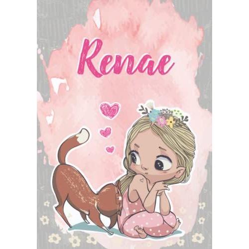 Renae: Notebook A5 | Personalized Name Renae | Birthday Gift For Women, Girl, Mom, Sister, Daughter ... | Cute Little Girl With Cat | 120 Lined Pages Journal, Small Size A5 (Ca. 6 X 9 Inches)