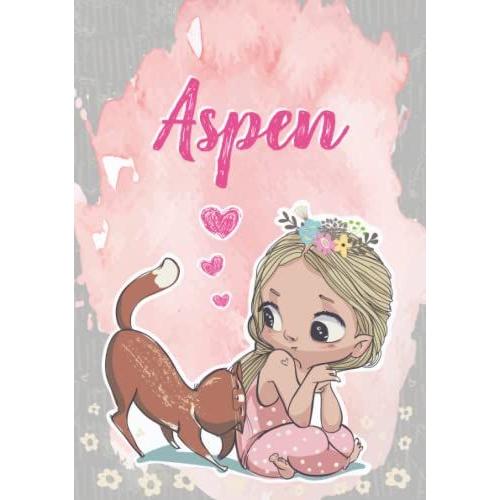 Aspen: Notebook A5 | Personalized Name Aspen | Birthday Gift For Women, Girl, Mom, Sister, Daughter ... | Cute Little Girl With Cat | 120 Lined Pages Journal, Small Size A5 (Ca. 6 X 9 Inches)