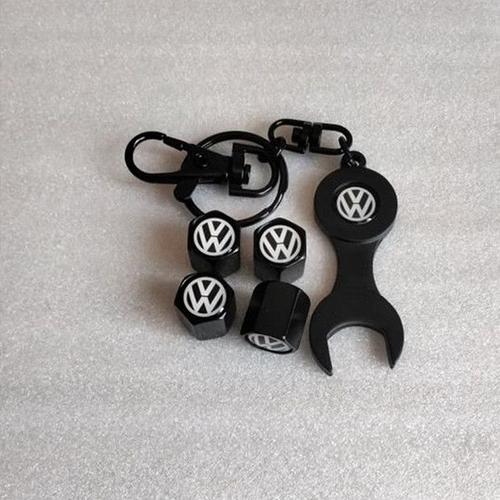 Lot De 4 Remplacement Bouchons De Valve Avec Porte Clé Spanner Pour Volkswagen-Noir