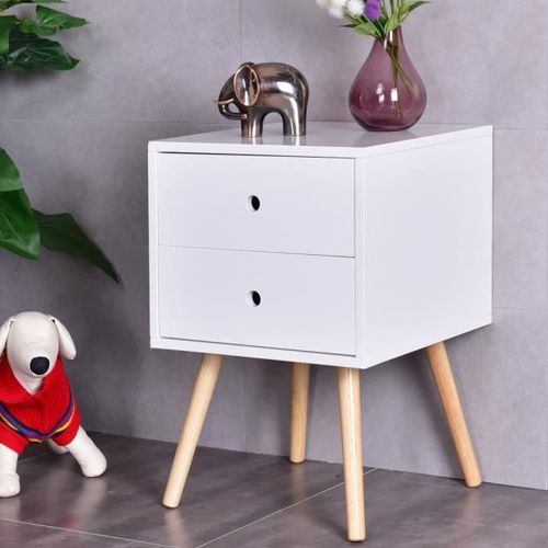Costway Table De Chevet Blanche Scandinave Avec 2 Tiroirs Fait En Mdf Table De Nuit Pour Chambre,Salle,Salon40 X 40 X 56 Cm