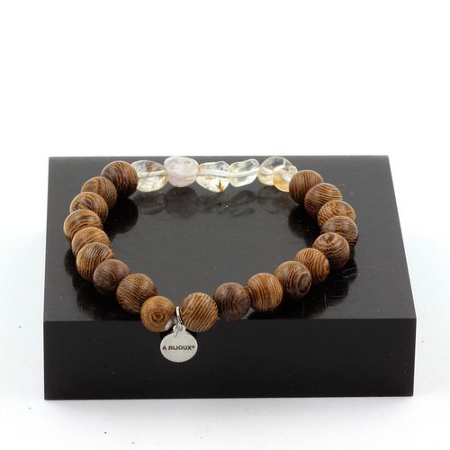 Bracelet Quartz Améthyste Rutile Du Brésil + Perles Bois 8 Mm. Fabriqué En France.
