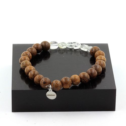 Bracelet Topaze Du Brésil + Perles Bois 8 Mm. Fabriqué En France.