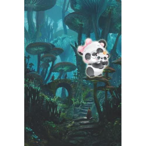 Notebook 6"X9" And 120 Lined Paper: Psychedelic Aesthetic Panda Mother Hug Baby On Mushrooms Cute