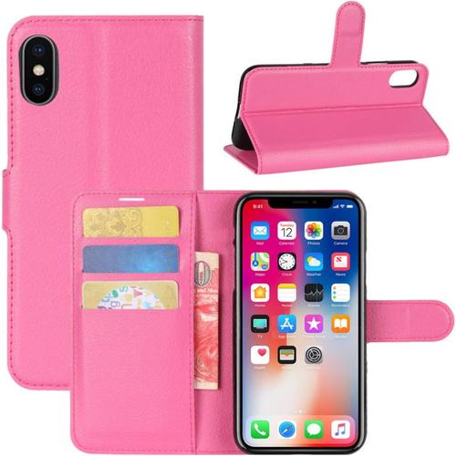 Coque Iphone Xs Max Premium Étui En Cuir Pu Leather Wallet Portefeuille Housse Flip Case Cover Pour Apple Iphone Xs Max 6.5"" 2018 Smartphone Rose