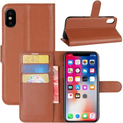 Coque Iphone Xs Max Premium Étui En Cuir Pu Leather Wallet Portefeuille Housse Flip Case Cover Pour Apple Iphone Xs Max 6.5"" 2018 Smartphone Marron