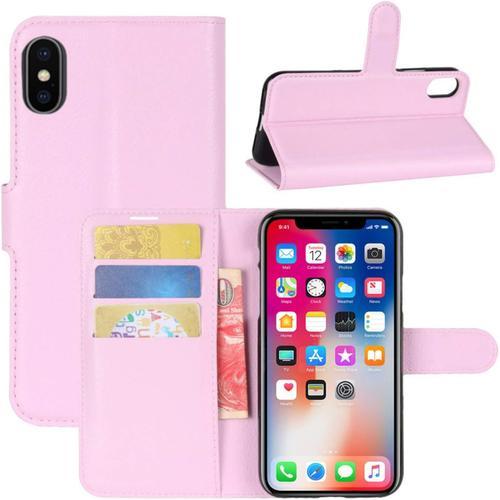 Coque Iphone Xs Max Premium Étui En Cuir Pu Leather Wallet Portefeuille Housse Flip Case Cover Pour Apple Iphone Xs Max 6.5"" 2018 Smartphone Rose Clair