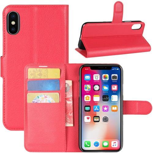 Coque Iphone Xs Max Premium Étui En Cuir Pu Leather Wallet Portefeuille Housse Flip Case Cover Pour Apple Iphone Xs Max 6.5"" 2018 Smartphone Rouge