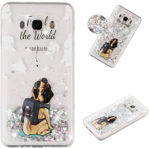 Silicone Coque Pour Samsung Galaxy J5 2016 J510 Paillettes Glitter 3d Antichoc Tpu Souple Etui Transparente Motif Housse De Protection Strass Liquide Case Cover Pour Fille Femme Chien