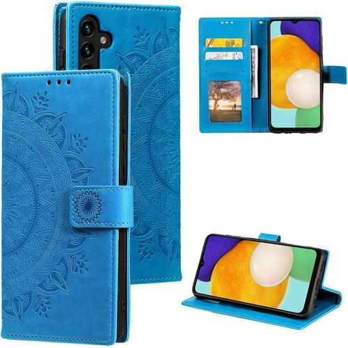 Coque Pour Samsung Galaxy A04s/A13 5g Bleu Housse En Cuir Premium Flip Case Portefeuille Etui Avec Stand Support Et Carte Slot Samsung Galaxy A04s/A13 5g Bleu