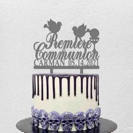 Decoration de gateau en acrylique personnalise avec nom et Date pour fete de Premiere Communion francaise pour enfants