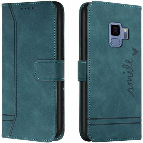 Coque Pour Samsung Galaxy S9, Rétro Cuir+Tpu Flip Portefeuille Avec 3 Porte Cartes Magnétique Stand Antichoc Housse Étui Pour Galaxy S9. Green Hxa