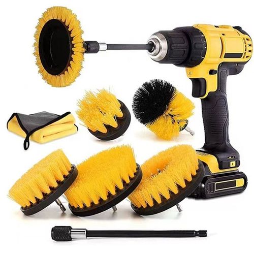 8pcs Brosse Nettoyage Perceuse, Brosse Pour Perceuse Voiture, Brosse Pour Perceuse Brosse Nettoyage, Serviettes¿Pour Jantes Carrelage Tapis Baignoire Cuisine Toilettes Sol Jaune