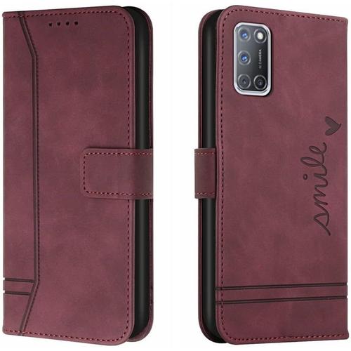 Coque Pour Oppo A72 4g, Etui Portefeuille En Cuir Magnétique De Style Rétro Avec 3 Porte Cartes Housse De Protection Antichoc Pour Oppo A52 Oppo A92. Vin Rouge Hxa