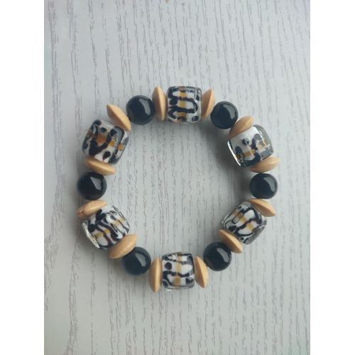 Bracelet En Perles De Verre Et Bois
