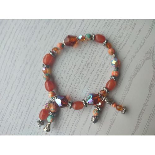 Bracelet En Perles De Verre Et Métal Avec Pampilles