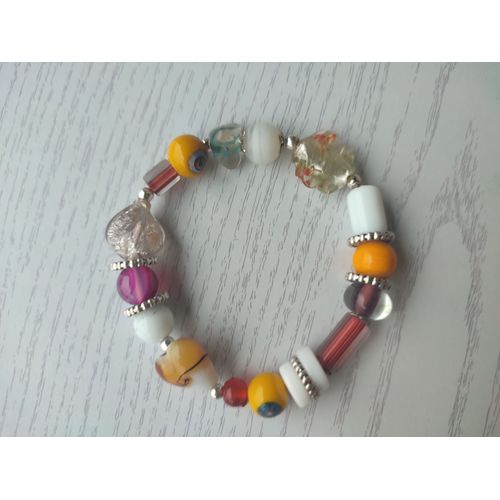 Bracelet En Perles De Verre Artisanal Et Métal