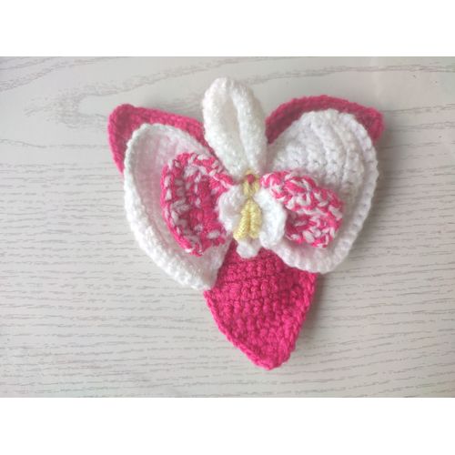 Broche Fait Main En Laine Crochetée Motif Orchidée
