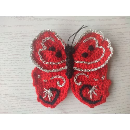 Broche Crochet Fait Main Motif Papillon Laine