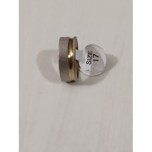 Bague En Acier Inoxydable,Metal Argenté,Gravure Grande Ligne Doré,Taille 17