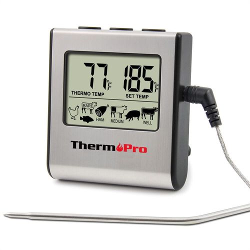 Thermopro-TP16 LCD numérique avec sonde en acier inoxydable,horloge,minuterie,cuisson des aliments,barbecue,viande,four,fumoir - Type TP16-Silver
