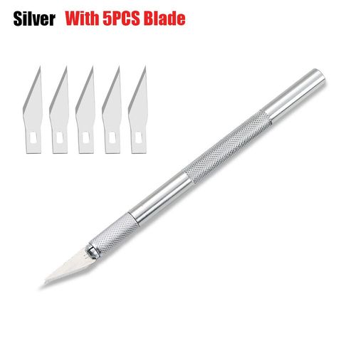 Couteau en métal caraté avec lame de sécurité,couteau à papier,stylo de découpe,outil de coupe d'art,coupe artisanale,coupe-gravure,bricolage - Type silver 1 set