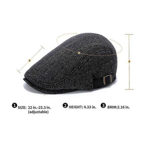 Casquette Béret Plate Réglable Pour Hommes Automne Hiver - Café Chevrons