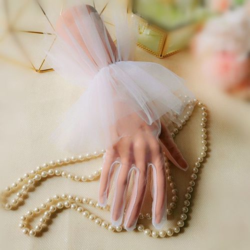 Gants courts en tulle transparent pour femmes,gants de robe de mariée,mitaines transparentes à pois blancs et noirs,longueur du poignet,gants pour patients,mode de mariage