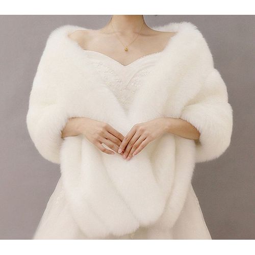 Châle de Mariage en Fausse Fourrure de Haute Qualité,Accessoire de ixFormelle pour Femme,Cape de Mariée,Optique Douce,Patients Ronds Ivoire,Gris,Noir,Rouge,Rose