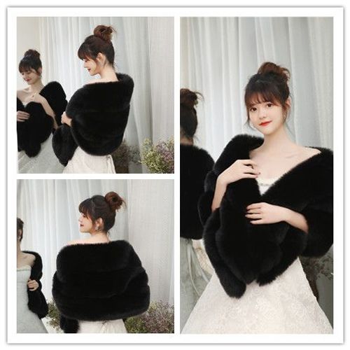 Châle de Mariage en Fausse Fourrure de Haute Qualité,Accessoire de ixFormelle pour Femme,Cape de Mariée,Optique Douce,Patients Ronds Ivoire,Gris,Noir,Rouge,Rose