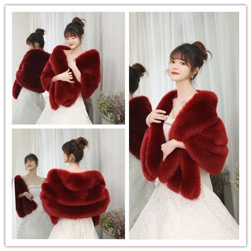 Châle de Mariage en Fausse Fourrure de Haute Qualité,Accessoire de ixFormelle pour Femme,Cape de Mariée,Optique Douce,Patients Ronds Ivoire,Gris,Noir,Rouge,Rose