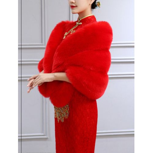 Châle de Mariage en Fausse Fourrure de Haute Qualité,Accessoire de ixFormelle pour Femme,Cape de Mariée,Optique Douce,Patients Ronds Ivoire,Gris,Noir,Rouge,Rose