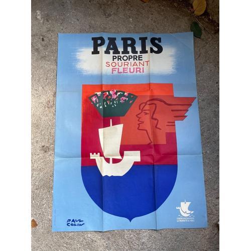 Paul Colin "Paris Propre Souriant Fleuri" Affiche Lithographiée 1950 -Originale