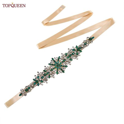 TOPCLS-Ceinture de mariage pour patients EEN,ceinture marocaine faite à la main,ceinture en biscuits,accessoires de robe de banquet,bijoux verts,appliques S319-KL