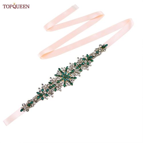 TOPCLS-Ceinture de mariage pour patients EEN,ceinture marocaine faite à la main,ceinture en biscuits,accessoires de robe de banquet,bijoux verts,appliques S319-KL