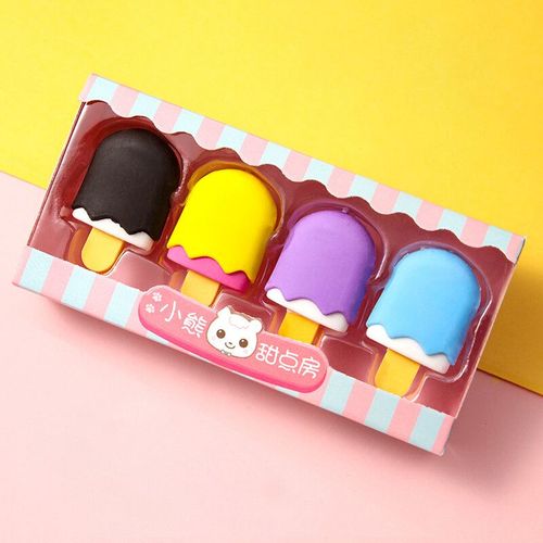 Yunidessert-Ensemble De Gommes À Crayon En Caoutchouc Pour Enfants,Mini Sucette,Glace,Popsicle,Gomme À Crayon,Prix Étudiant,École,E6774,4 Pièces - Type Popsicle Set