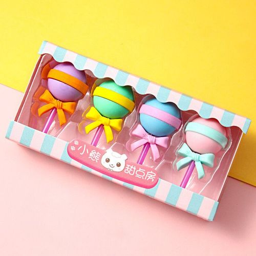 Yunidessert-Ensemble De Gommes À Crayon En Caoutchouc Pour Enfants,Mini Sucette,Glace,Popsicle,Gomme À Crayon,Prix Étudiant,École,E6774,4 Pièces - Type Lollipop Set