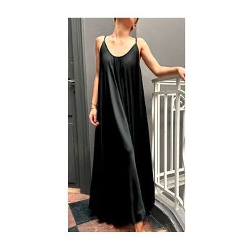 Robe Longue Satin Noir 46/48 Bretelles Soiree Summer Time Ete Chic Glamour Feminin Ceremonie Fetes Cocktail Fluide Tissu Elegant Soyeux