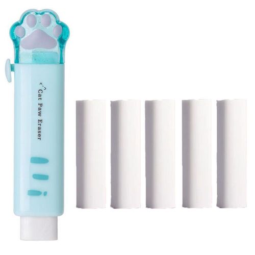 Gommes En Caoutchouc Patte De Chat Pour Enfants,Outil De Ration Étudiant,Fournitures Scolaires Et De Bureau,Papeterie Créative,Conception Push-Pull Kawaii,Cadeau,1 Pièce - Type Blue With 5 Refills