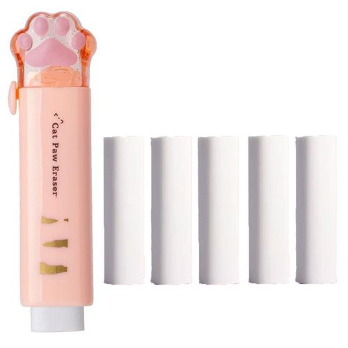 Gommes En Caoutchouc Patte De Chat Pour Enfants,Outil De Ration Étudiant,Fournitures Scolaires Et De Bureau,Papeterie Créative,Conception Push-Pull Kawaii,Cadeau,1 Pièce - Type Orange With5 Refills